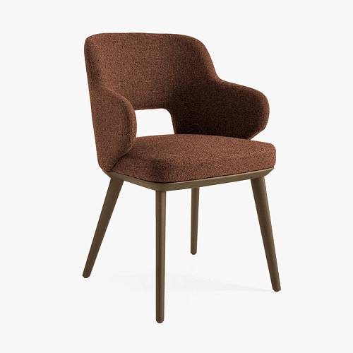 картинка Стул Трентино с подлокотниками с вырезом ткань цвет охра ясень тон терра (лак/матовый) от производителя дизайнерской мебели Deephouse