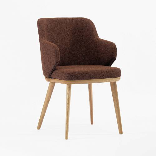 картинка Стул Трентино с подлокотниками без выреза ткань цвет охра ясень тон натуральный (лак/матовый) от производителя дизайнерской мебели Deephouse