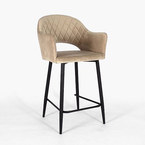 картинка Стул полубарный Белладжио бежевый бархат ножки черные от производителя дизайнерской мебели Deephouse