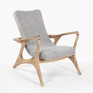 Кресло Хорсес с подставкой для ног светло-серая ткань, дуб, тон бесцветный - 2