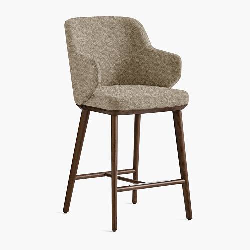 картинка Стул Трентино полубарный с подлокотниками без выреза бежево-коричневая ткань ясень тон орех (лак/матовый) от производителя дизайнерской мебели Deephouse