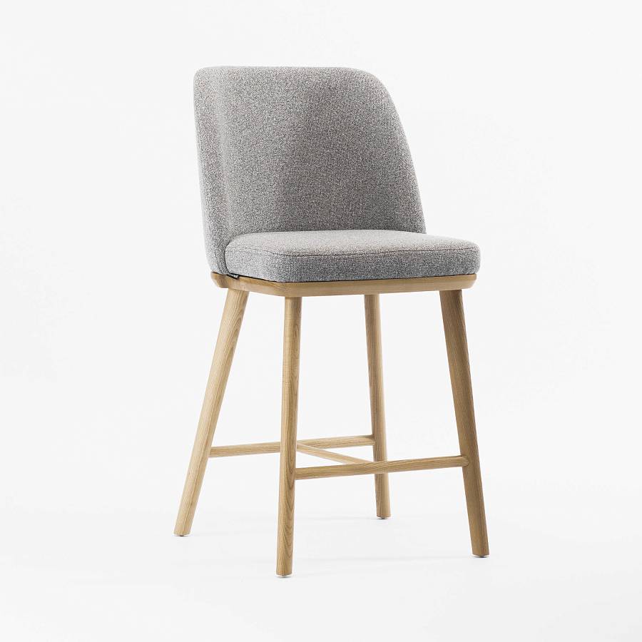 картинка Стул Трентино полубарный без подлокотников без выреза светло-серая ткань ясень тон натуральный (лак/матовый) от производителя дизайнерской мебели Deephouse