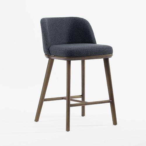 картинка Стул Трентино полубарный без подлокотников с низкой спинкой серо-синяя ткань ясень тон терра (лак/матовый) от производителя дизайнерской мебели Deephouse