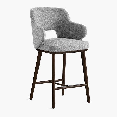 картинка Стул Трентино полубарный с подлокотниками с вырезом светло-серая ткань ясень тон темный орех (лак/матовый) от производителя дизайнерской мебели Deephouse