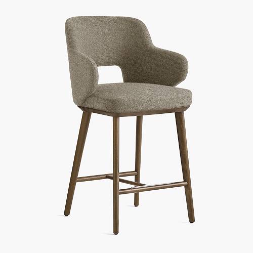 картинка Стул Трентино полубарный с подлокотниками с вырезом бежево-коричневая ткань ясень тон терра (лак/матовый) от производителя дизайнерской мебели Deephouse