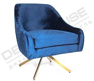 УЦЕНКА! Кресло Бонн вращающееся синий бархат + металл под золото - 1