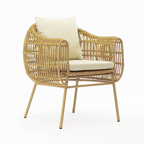 картинка Кресло Марбелья плетеный бежевый подушки букле светло-бежевые от производителя дизайнерской мебели Deephouse