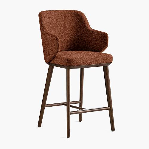 картинка Стул Трентино полубарный с подлокотниками без выреза ткань цвет охра ясень тон орех (лак/матовый) от производителя дизайнерской мебели Deephouse