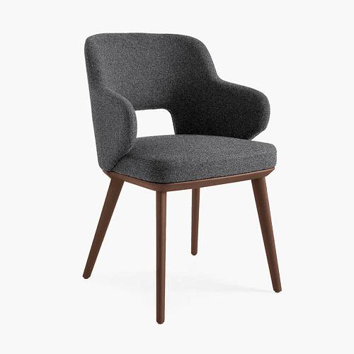 картинка Стул Трентино с подлокотниками с вырезом серая ткань ясень тон орех (лак/матовый) от производителя дизайнерской мебели Deephouse