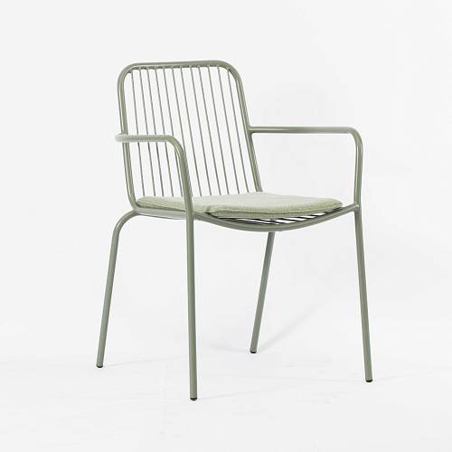 картинка Стул Кальви с подлокотниками металлический тон фисташковый подушка фисташковая от производителя дизайнерской мебели Deephouse