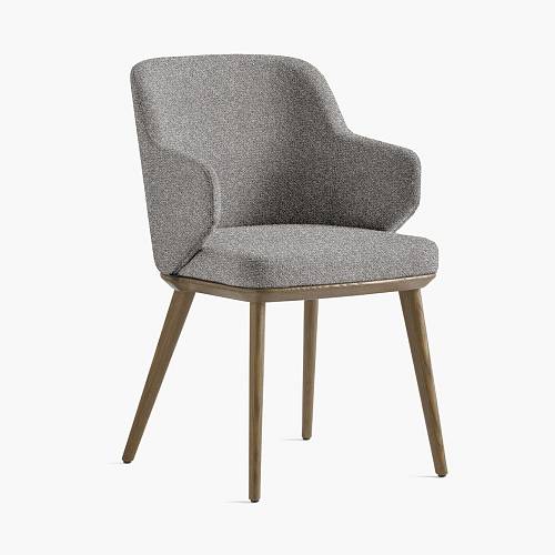 картинка Стул Трентино с подлокотниками без выреза светло-серая ткань ясень тон терра (лак/матовый) от производителя дизайнерской мебели Deephouse