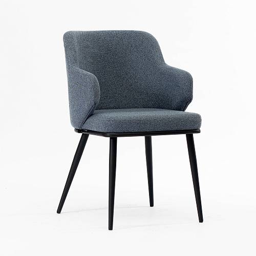 картинка Стул Трентино с подлокотниками без выреза темно-синяя ткань ножки металл тон черный от производителя дизайнерской мебели Deephouse
