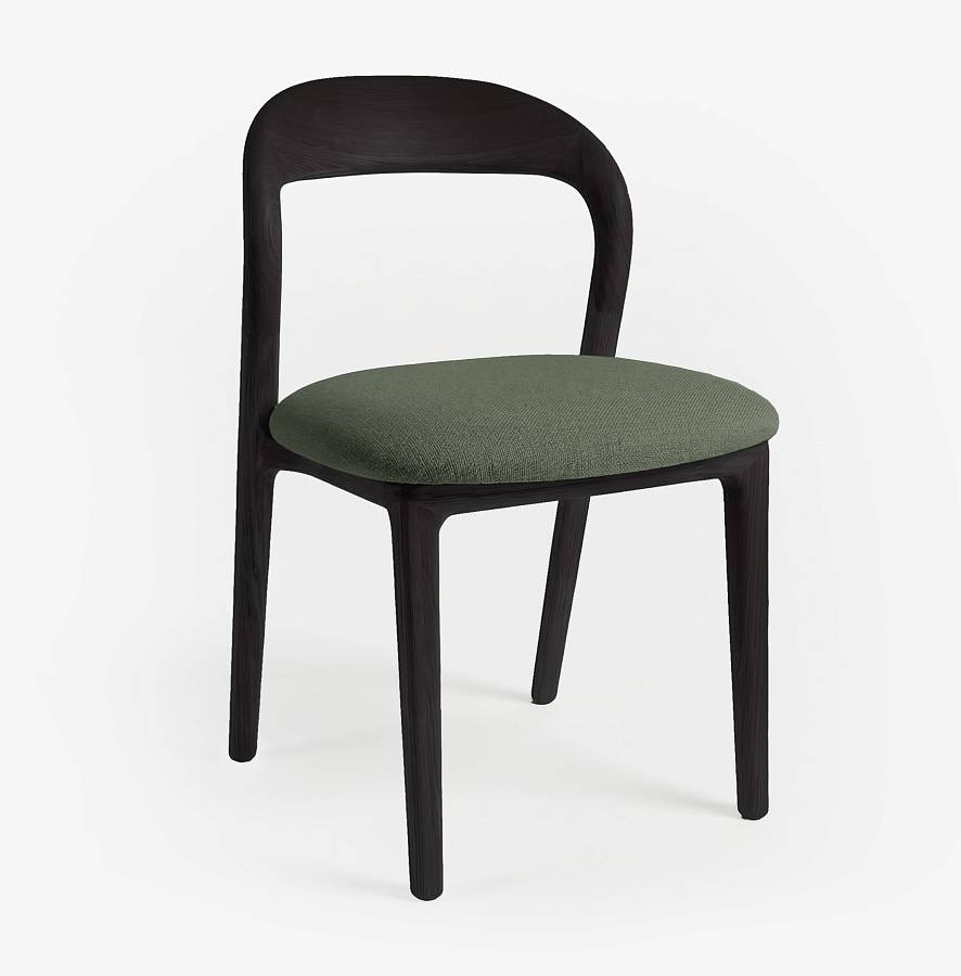 картинка Стул Лугано без подлокотников зеленая ткань береза тон черный матовый (эмаль) от производителя дизайнерской мебели Deephouse