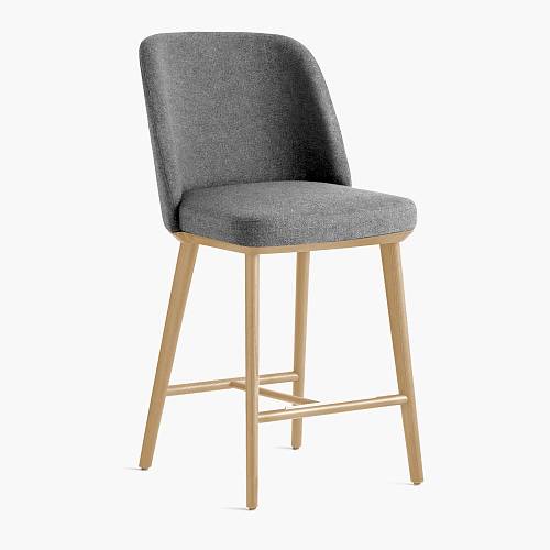 картинка Стул Трентино полубарный без подлокотников без выреза светло-серая ткань ясень тон натуральный (лак/матовый) от производителя дизайнерской мебели Deephouse