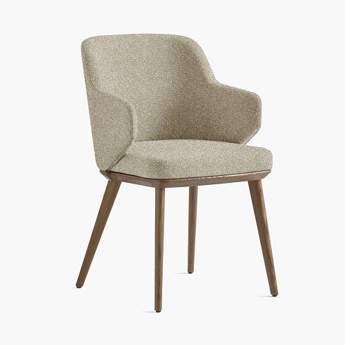 картинка Стул Трентино с подлокотниками без выреза бежево-коричневая ткань ясень тон терра (лак/матовый) от производителя дизайнерской мебели Deephouse