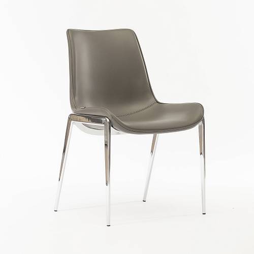 картинка Стул Эссен без подлокотников серая экокожа ножки хромированные от производителя дизайнерской мебели Deephouse