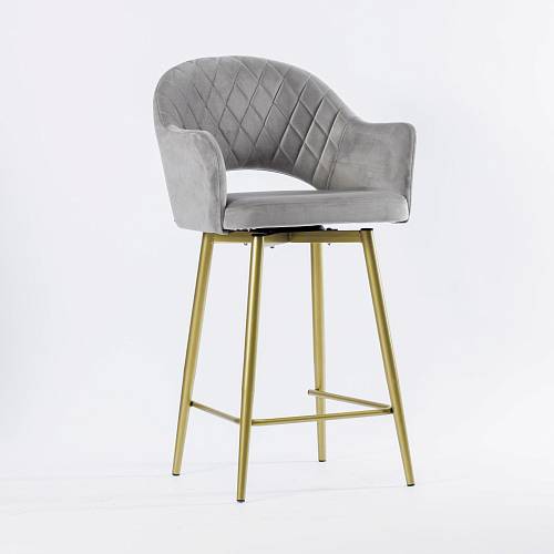 картинка Стул полубарный Белладжио вращающийся серый бархат ножки золото от производителя дизайнерской мебели Deephouse