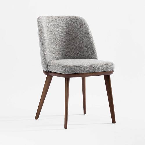 картинка Стул Трентино без подлокотников без выреза светло-серая ткань ясень тон орех (лак/матовый) от производителя дизайнерской мебели Deephouse