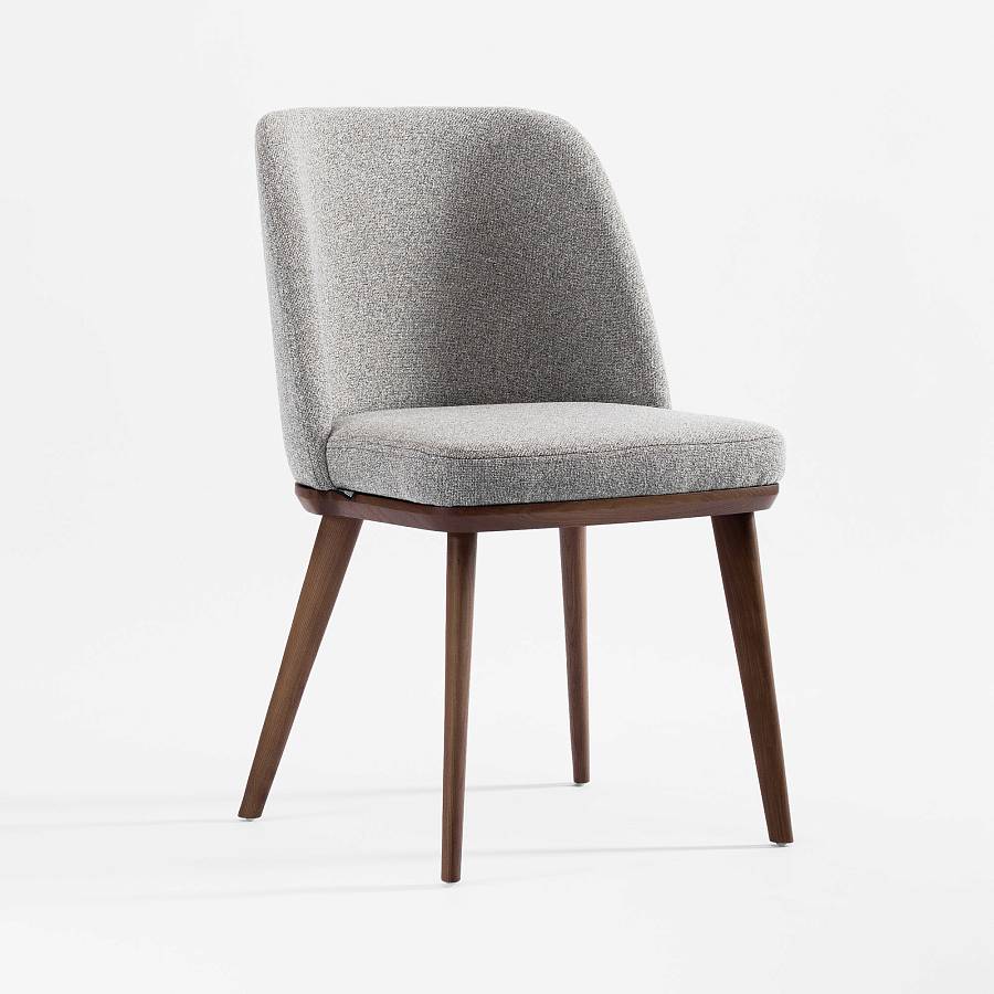 картинка Стул Трентино без подлокотников без выреза светло-серая ткань ясень тон орех (лак/матовый) от производителя дизайнерской мебели Deephouse