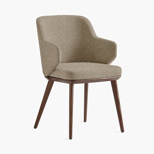 картинка Стул Трентино с подлокотниками без выреза бежево-коричневая ткань ясень тон орех (лак/матовый) от производителя дизайнерской мебели Deephouse