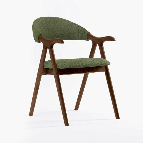 картинка Стул Бурбон зеленая ткань массив ясеня (орех лак) от производителя дизайнерской мебели Deephouse