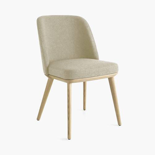 картинка Стул Трентино без подлокотников без выреза светло-бежевая ткань ясень тон натуральный (лак/матовый) от производителя дизайнерской мебели Deephouse