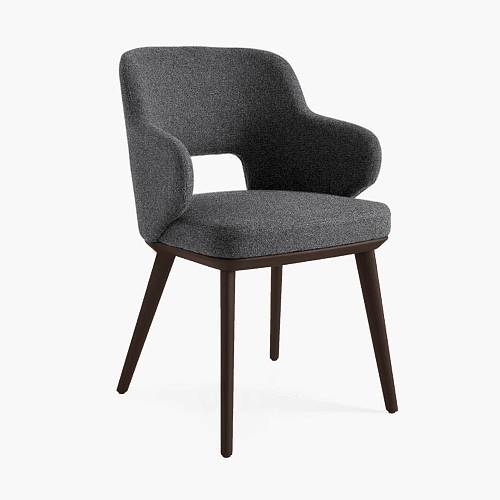 картинка Стул Трентино с подлокотниками с вырезом серая ткань ясень тон темный орех (лак/матовый) от производителя дизайнерской мебели Deephouse