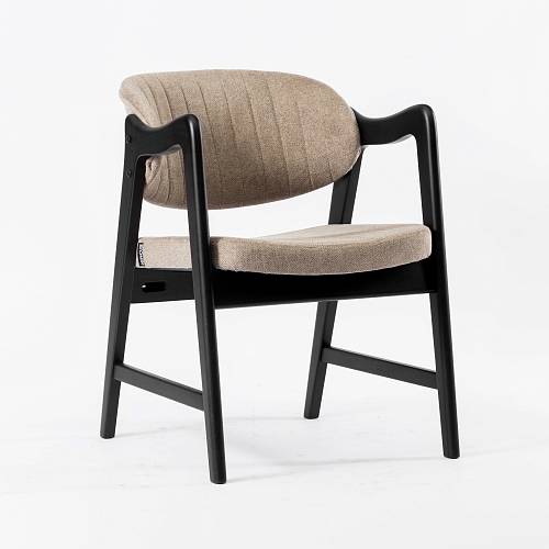 картинка Стул Монтерей бежево-коричневая ткань массив бука (черный лак) от производителя дизайнерской мебели Deephouse