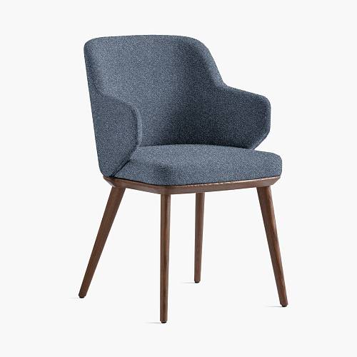 картинка Стул Трентино с подлокотниками без выреза темно-синяя ткань ясень тон орех (лак/матовый) от производителя дизайнерской мебели Deephouse