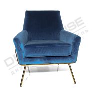 Кресло Амстердам синий бархат + ножки золотой металл - 2
