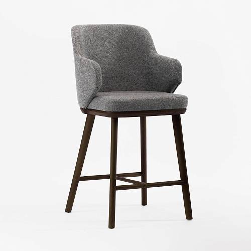 картинка Стул Трентино полубарный с подлокотниками без выреза серая ткань ясень тон темный орех (лак/матовый) от производителя дизайнерской мебели Deephouse