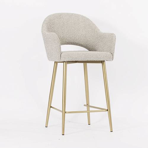 картинка Стул полубарный Белладжио серо-бежевая ткань букле ножки золото от производителя дизайнерской мебели Deephouse