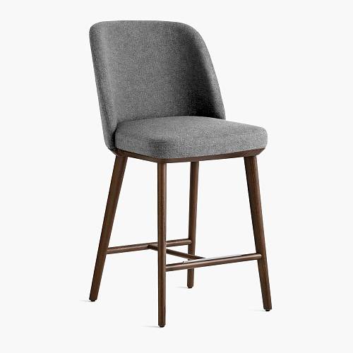 картинка Стул Трентино полубарный без подлокотников без выреза светло-серая ткань ясень тон орех (лак/матовый) от производителя дизайнерской мебели Deephouse