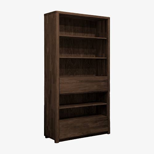 картинка Стеллаж Хорсенс с выдвижным ящиком 108,4х40,2х201,5 см массив дуба тон темный орех (бейц/лак) от производителя дизайнерской мебели Deephouse