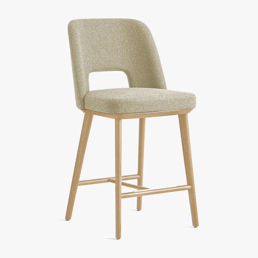 картинка Стул Трентино полубарный без подлокотников с вырезом светло-бежевая ткань ясень тон натуральный (лак/матовый) от производителя дизайнерской мебели Deephouse