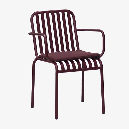 картинка Стул Кальяри с подлокотниками металлический тон бордовый подушка бордовая от производителя дизайнерской мебели Deephouse