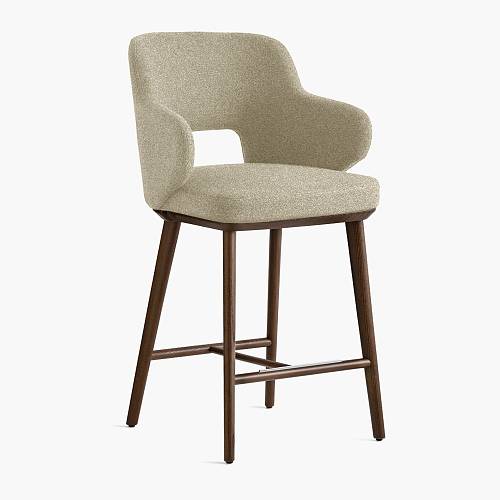 картинка Стул Трентино полубарный с подлокотниками с вырезом светло-бежевая ткань ясень тон орех (лак/матовый) от производителя дизайнерской мебели Deephouse