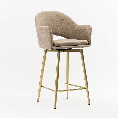 картинка Стул Магриб вращающийся полубарный бежево-коричневая ткань ножки золото от производителя дизайнерской мебели Deephouse