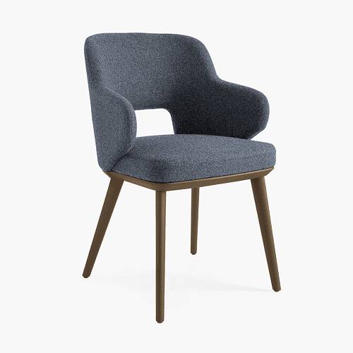 картинка Стул Трентино с подлокотниками с вырезом темно-синяя ткань ясень тон терра (лак/матовый) от производителя дизайнерской мебели Deephouse