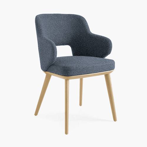 картинка Стул Трентино с подлокотниками с вырезом темно-синяя ткань ясень тон натуральный (лак/матовый) от производителя дизайнерской мебели Deephouse