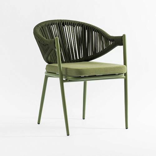 картинка Стул Риччоне плетеный зеленый подушка зеленая ткань ножки металл зеленый от производителя дизайнерской мебели Deephouse