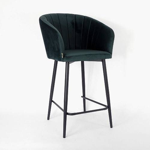 картинка Стул барный Гарда вращающийся темно-зеленый бархат ножки черные от производителя дизайнерской мебели Deephouse