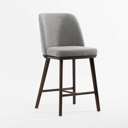 картинка Стул Трентино полубарный без подлокотников без выреза светло-серая ткань ясень тон орех (лак/матовый) от производителя дизайнерской мебели Deephouse