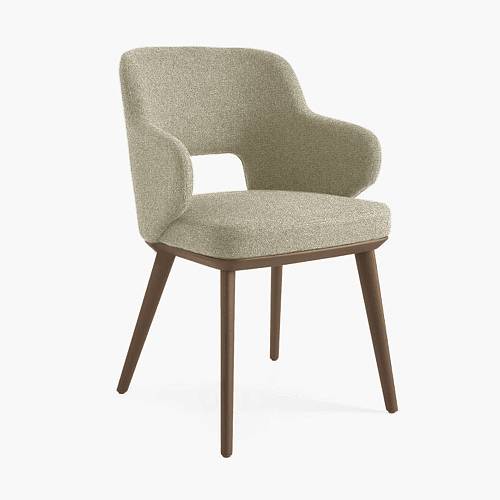 картинка Стул Трентино с подлокотниками с вырезом светло-бежевая ткань ясень тон терра (лак/матовый) от производителя дизайнерской мебели Deephouse