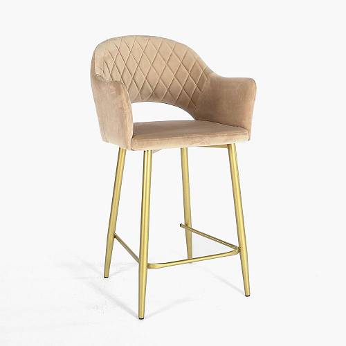 картинка Стул барный Белладжио бежевый бархат ножки золото от производителя дизайнерской мебели Deephouse