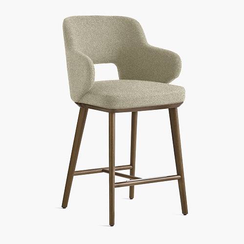 картинка Стул Трентино полубарный с подлокотниками с вырезом светло-бежевая ткань ясень тон терра (лак/матовый) от производителя дизайнерской мебели Deephouse