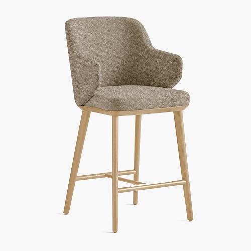 картинка Стул Трентино полубарный с подлокотниками без выреза бежево-коричневая ткань ясень тон натуральный (лак/матовый) от производителя дизайнерской мебели Deephouse