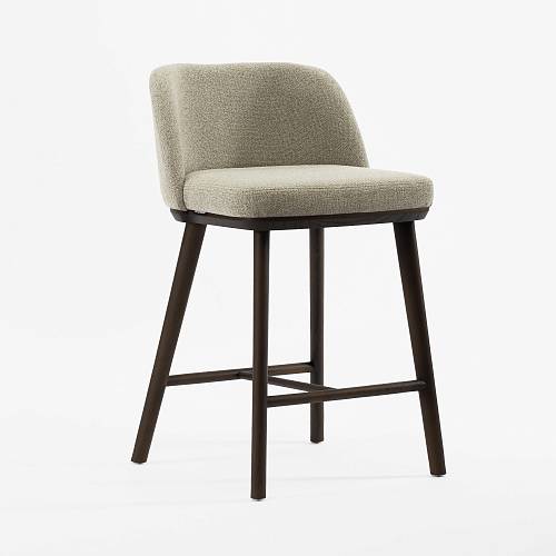 картинка Стул Трентино полубарный без подлокотников с низкой спинкой бежево-коричневая ткань ясень тон темный орех (лак/матовый) от производителя дизайнерской мебели Deephouse