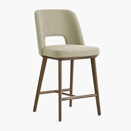 картинка Стул Трентино полубарный без подлокотников с вырезом светло-бежевая ткань ясень тон терра (лак/матовый) от производителя дизайнерской мебели Deephouse