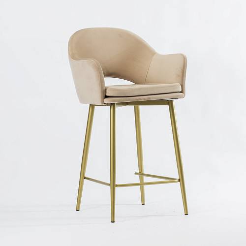 картинка Стул Магриб полубарный вращающийся бежевый бархат ножки золотые от производителя дизайнерской мебели Deephouse